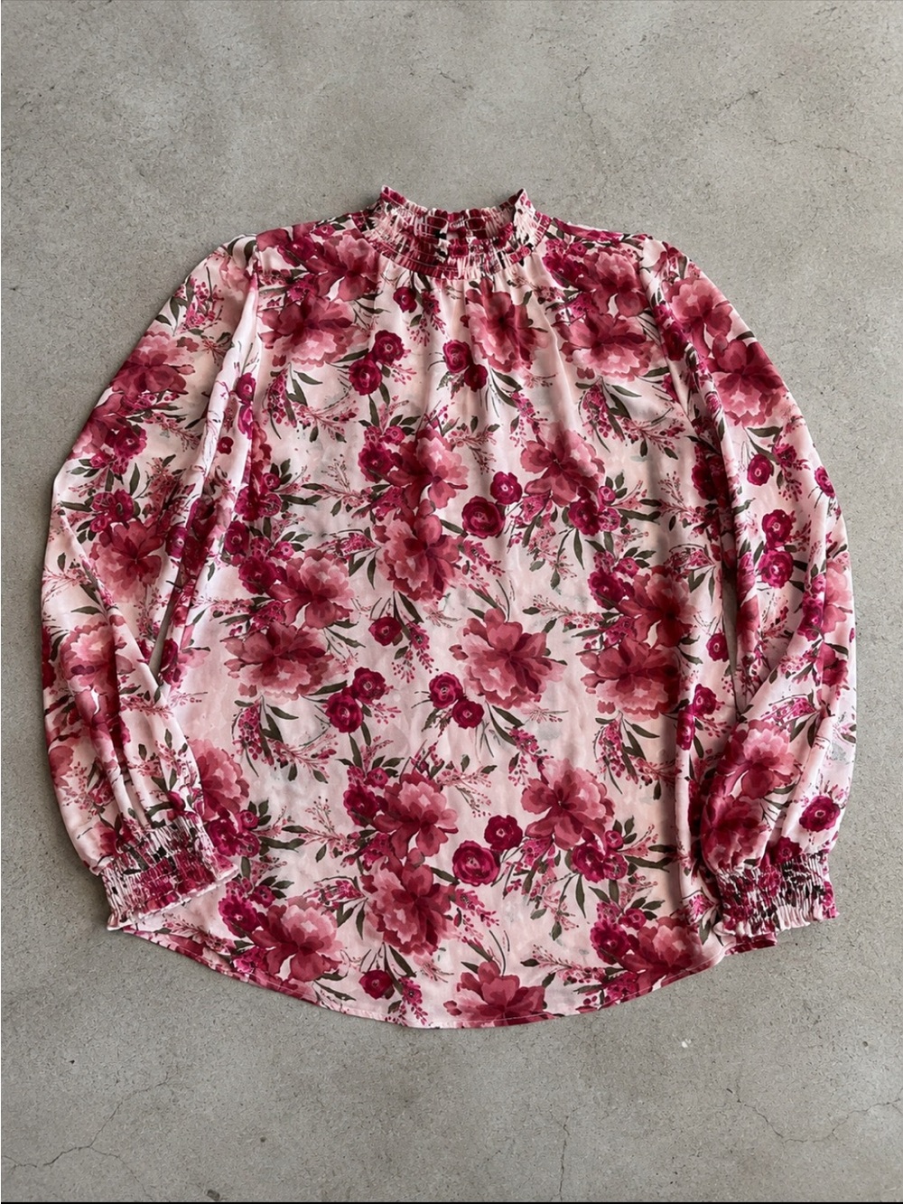 Torrid Floral Smocked Neck Long Sleeve Blouse Pink Rose Print Woman 2X Coquette